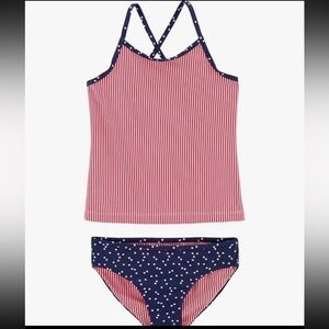 Red and Blue Striped and Starred Swimsuit Set
